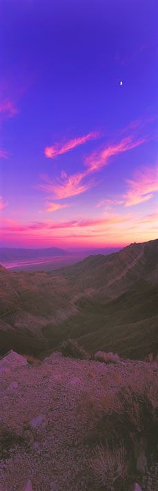 Fine Art Panoramic Landscape Photography Moon and Clouds over Aguereberry Point, Death Valley